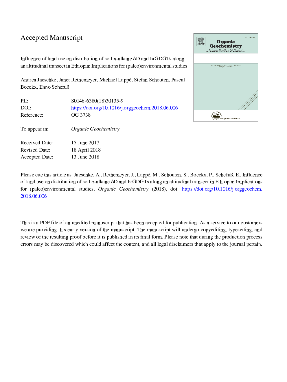 Influence of land use on distribution of soil n-alkane Î´D and brGDGTs along an altitudinal transect in Ethiopia: Implications for (paleo)environmental studies