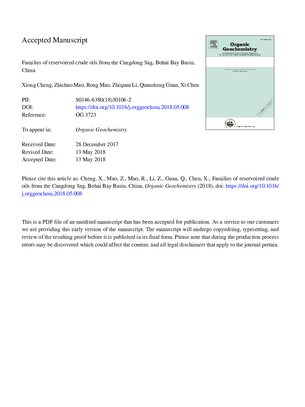 Families of reservoired crude oils from the Cangdong Sag, Bohai Bay Basin, China