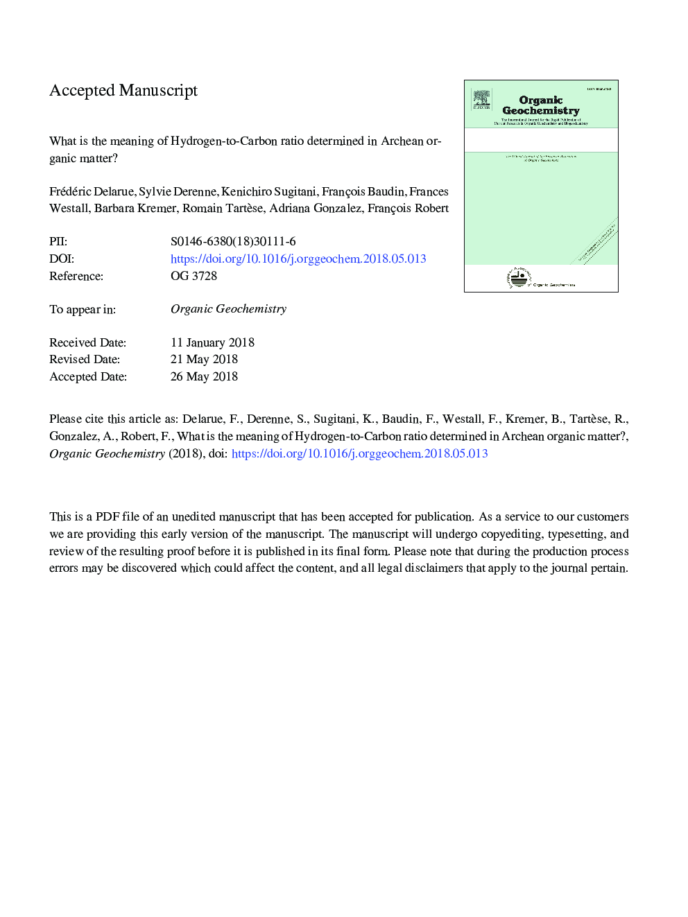 What is the meaning of hydrogen-to-carbon ratio determined in Archean organic matter?