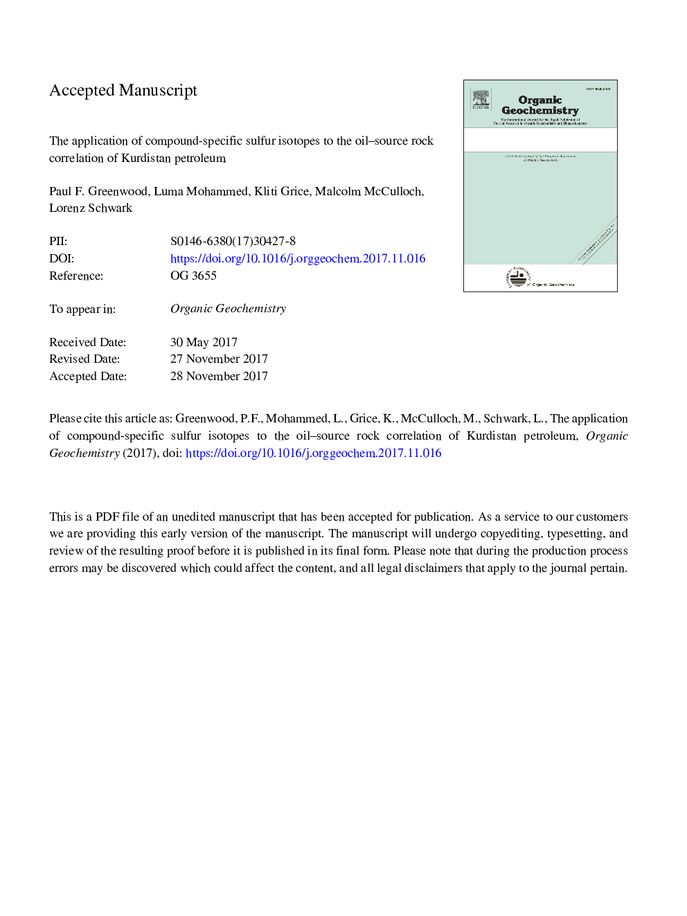 The application of compound-specific sulfur isotopes to the oil-source rock correlation of Kurdistan petroleum