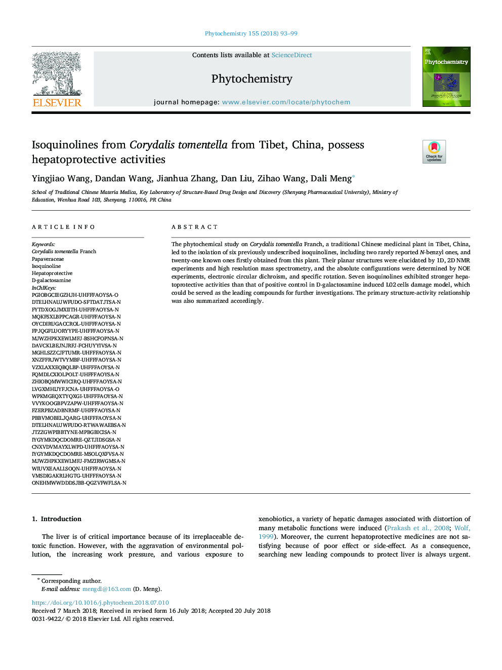 Isoquinolines from Corydalis tomentella from Tibet, China, possess hepatoprotective activities