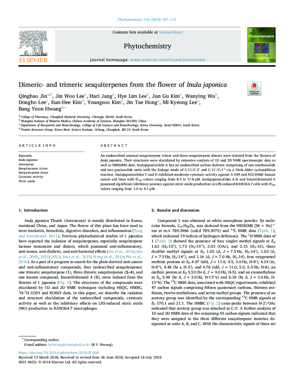 Dimeric- and trimeric sesquiterpenes from the flower of Inula japonica