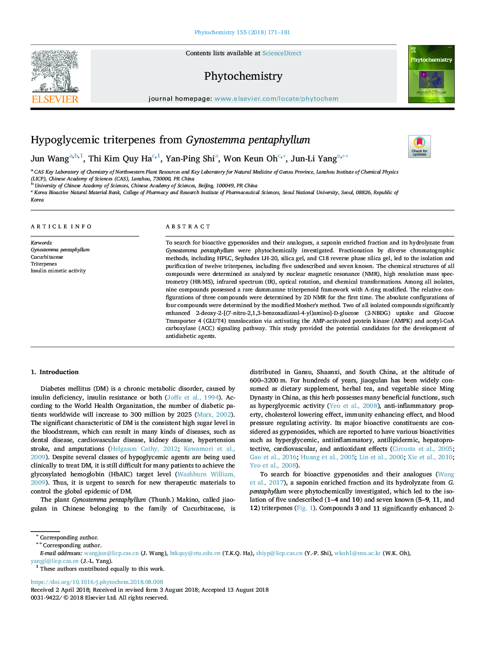 Hypoglycemic triterpenes from Gynostemma pentaphyllum