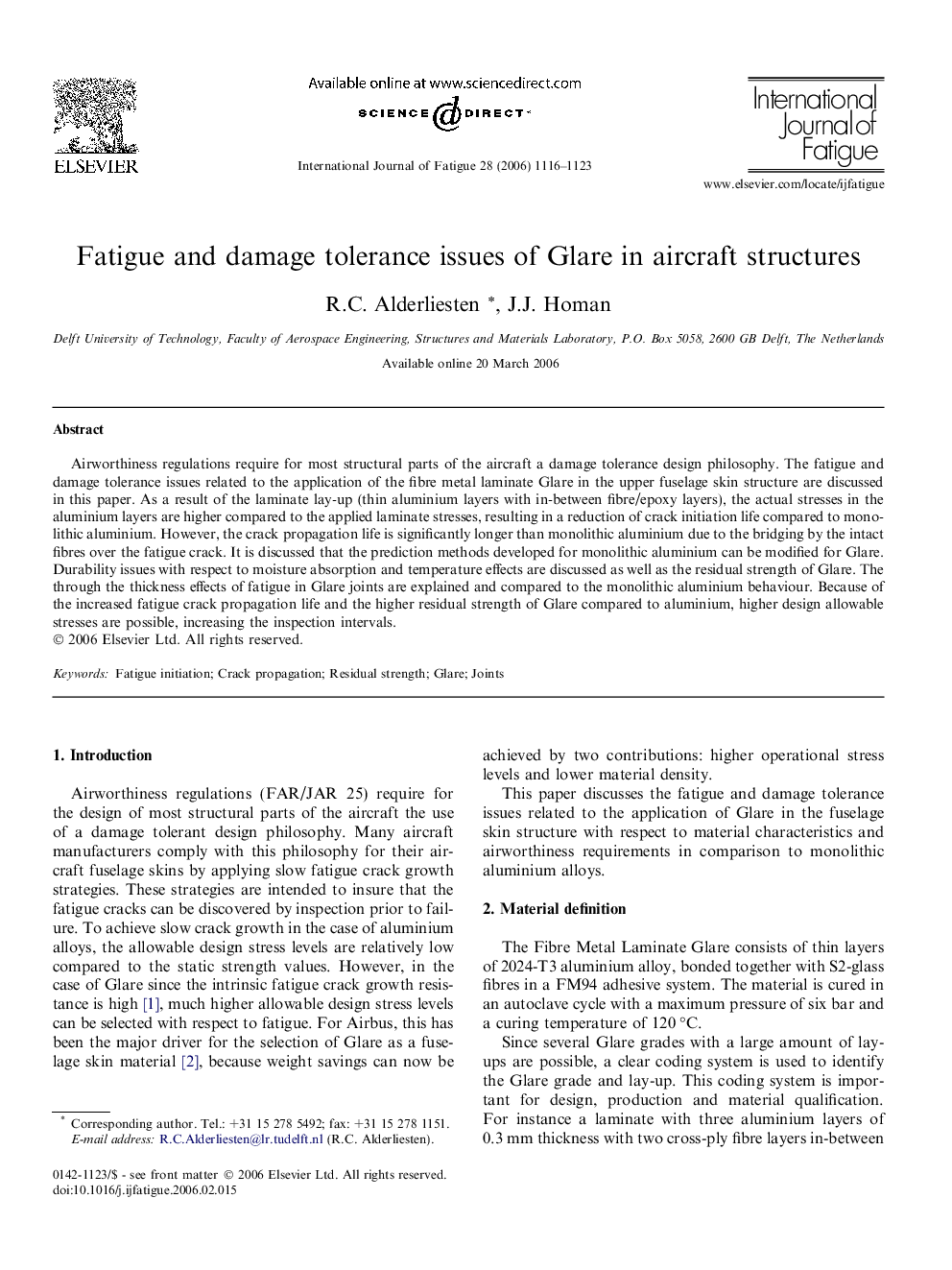 Fatigue and damage tolerance issues of Glare in aircraft structures