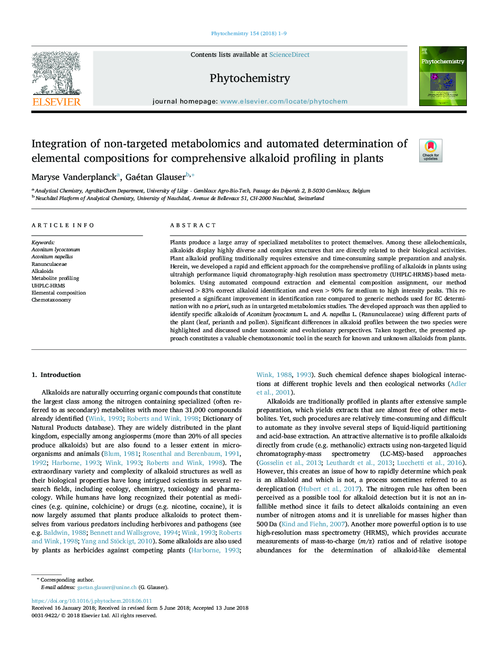 ادغام متابولومیک غیر هدفمند و تعیین خودکار ترکیبات عنصری برای پروفیل آلکالوئید جامع در گیاهان 