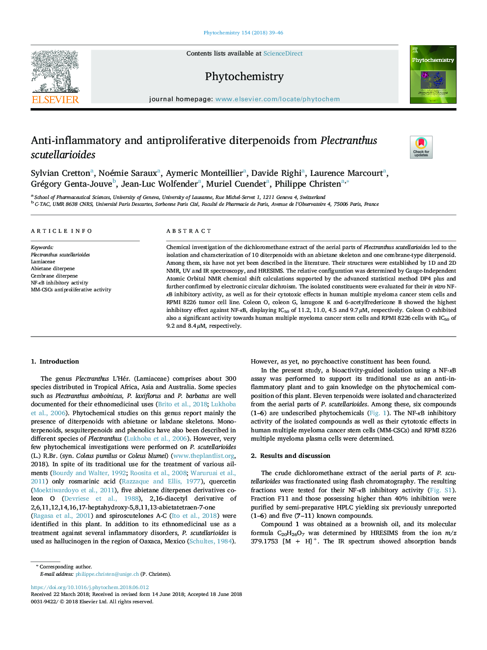 Anti-inflammatory and antiproliferative diterpenoids from Plectranthus scutellarioides