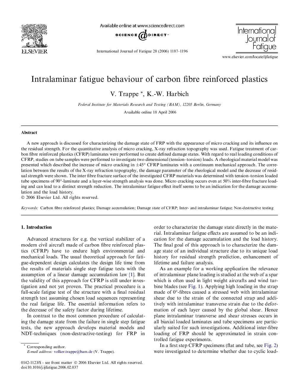 Intralaminar fatigue behaviour of carbon fibre reinforced plastics