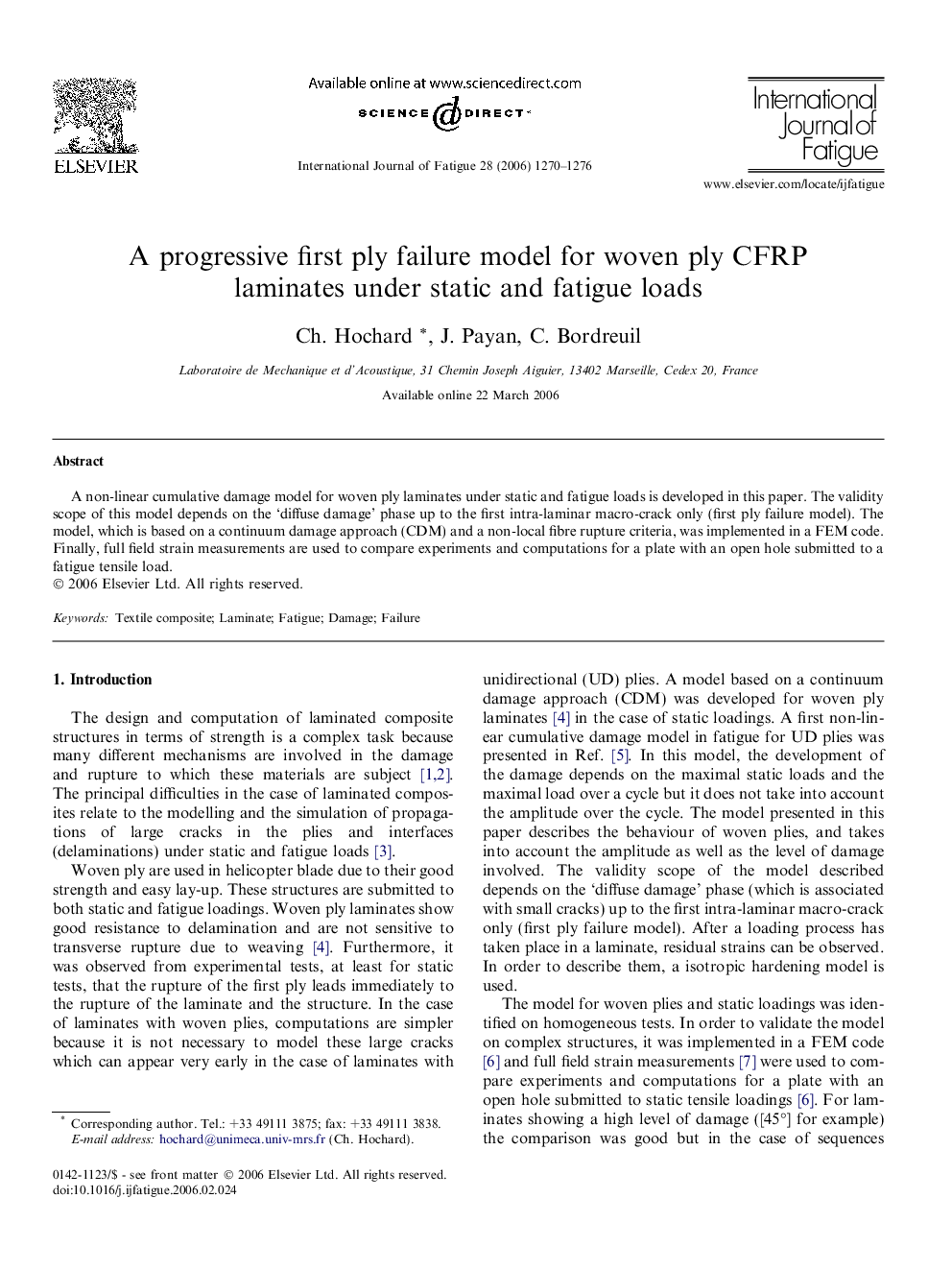 A progressive first ply failure model for woven ply CFRP laminates under static and fatigue loads