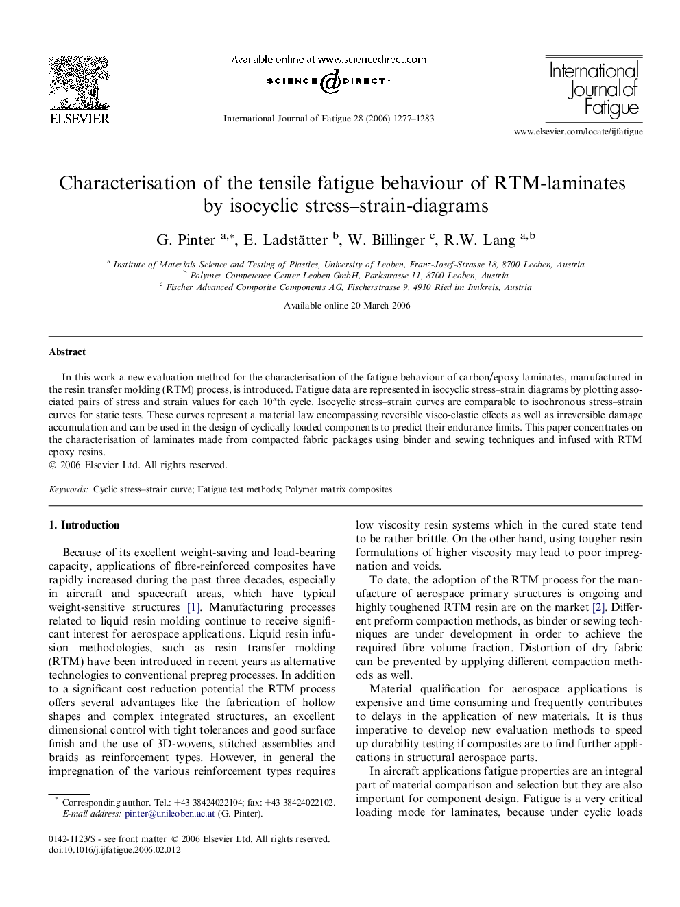 Characterisation of the tensile fatigue behaviour of RTM-laminates by isocyclic stress–strain-diagrams