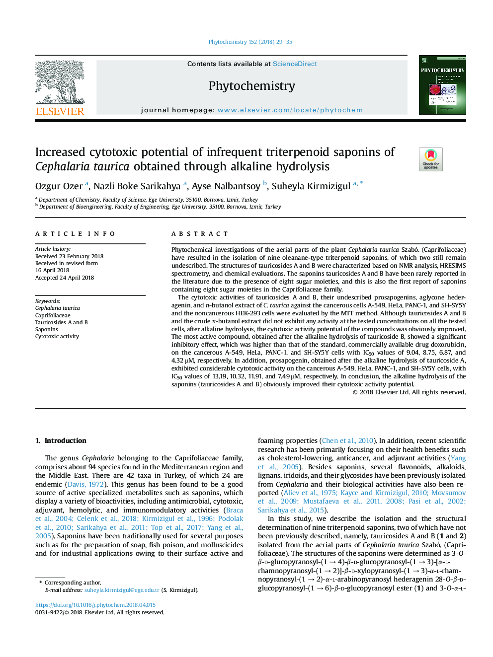 Increased cytotoxic potential of infrequent triterpenoid saponins of Cephalaria taurica obtained through alkaline hydrolysis