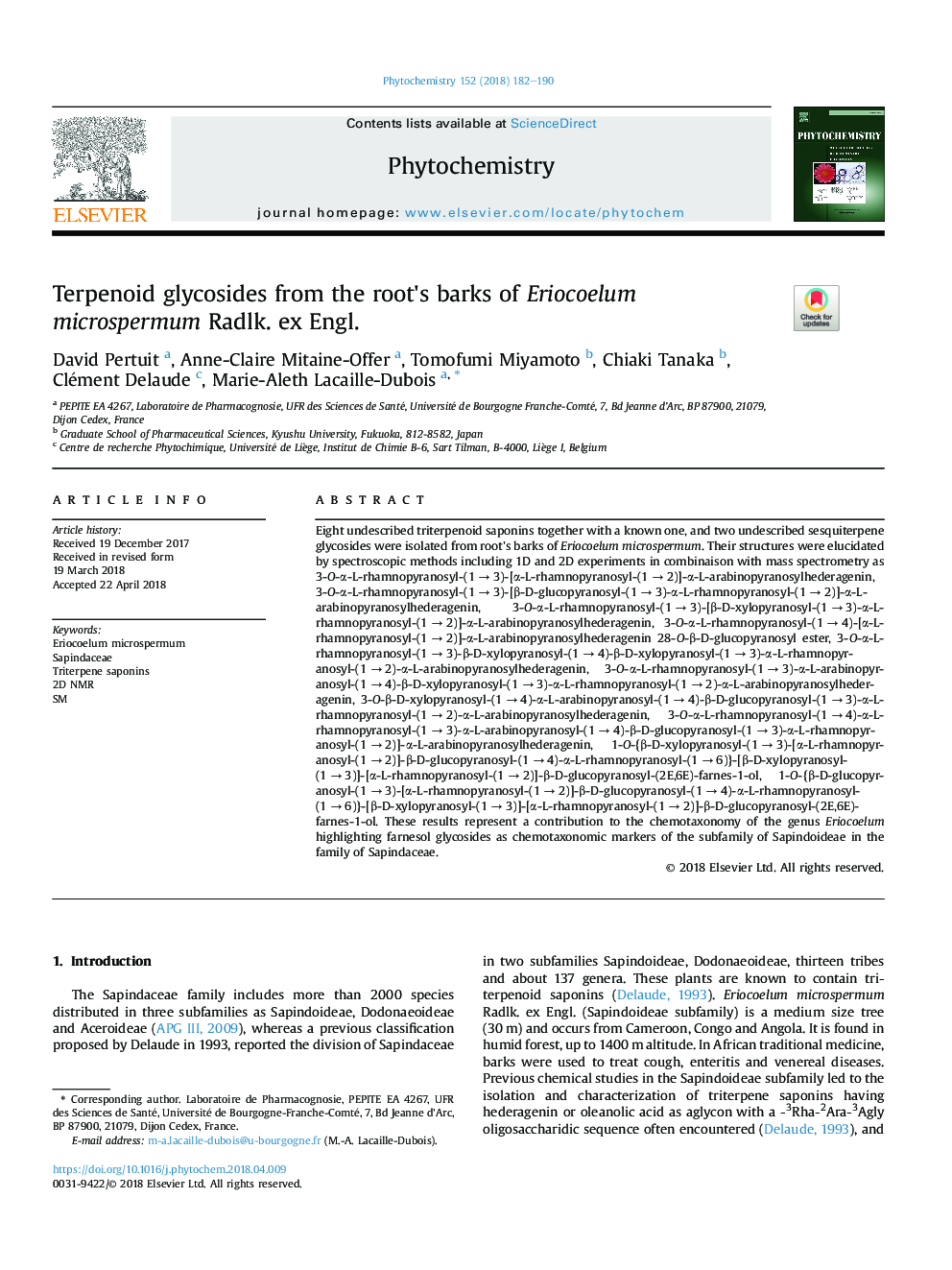 Terpenoid glycosides from the root's barks of Eriocoelum microspermum Radlk. ex Engl.