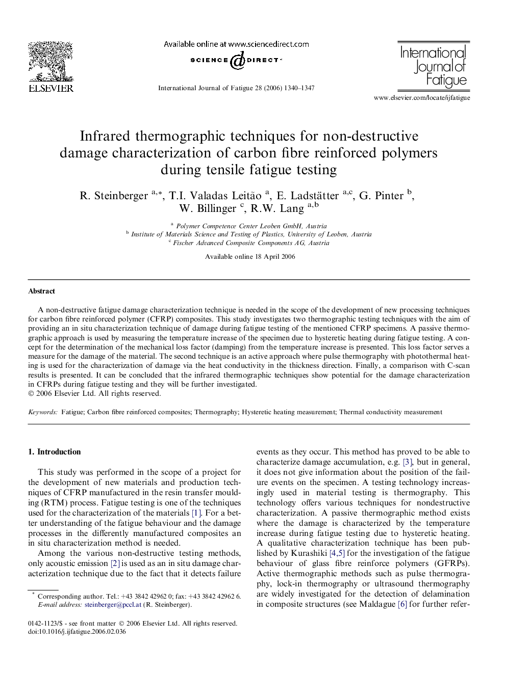 Infrared thermographic techniques for non-destructive damage characterization of carbon fibre reinforced polymers during tensile fatigue testing