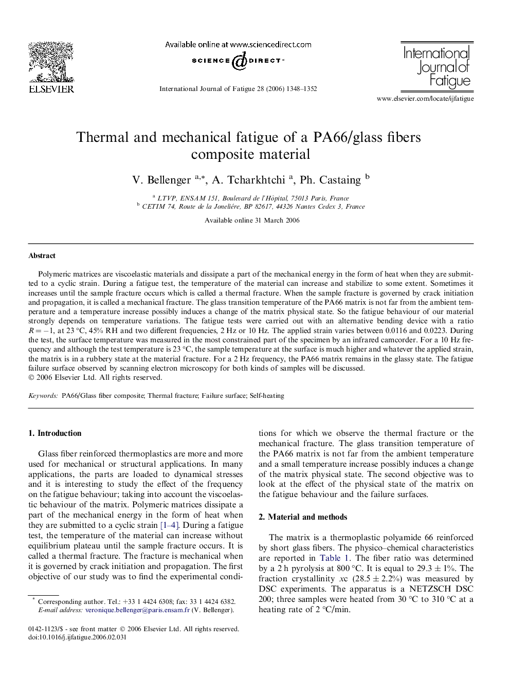 Thermal and mechanical fatigue of a PA66/glass fibers composite material