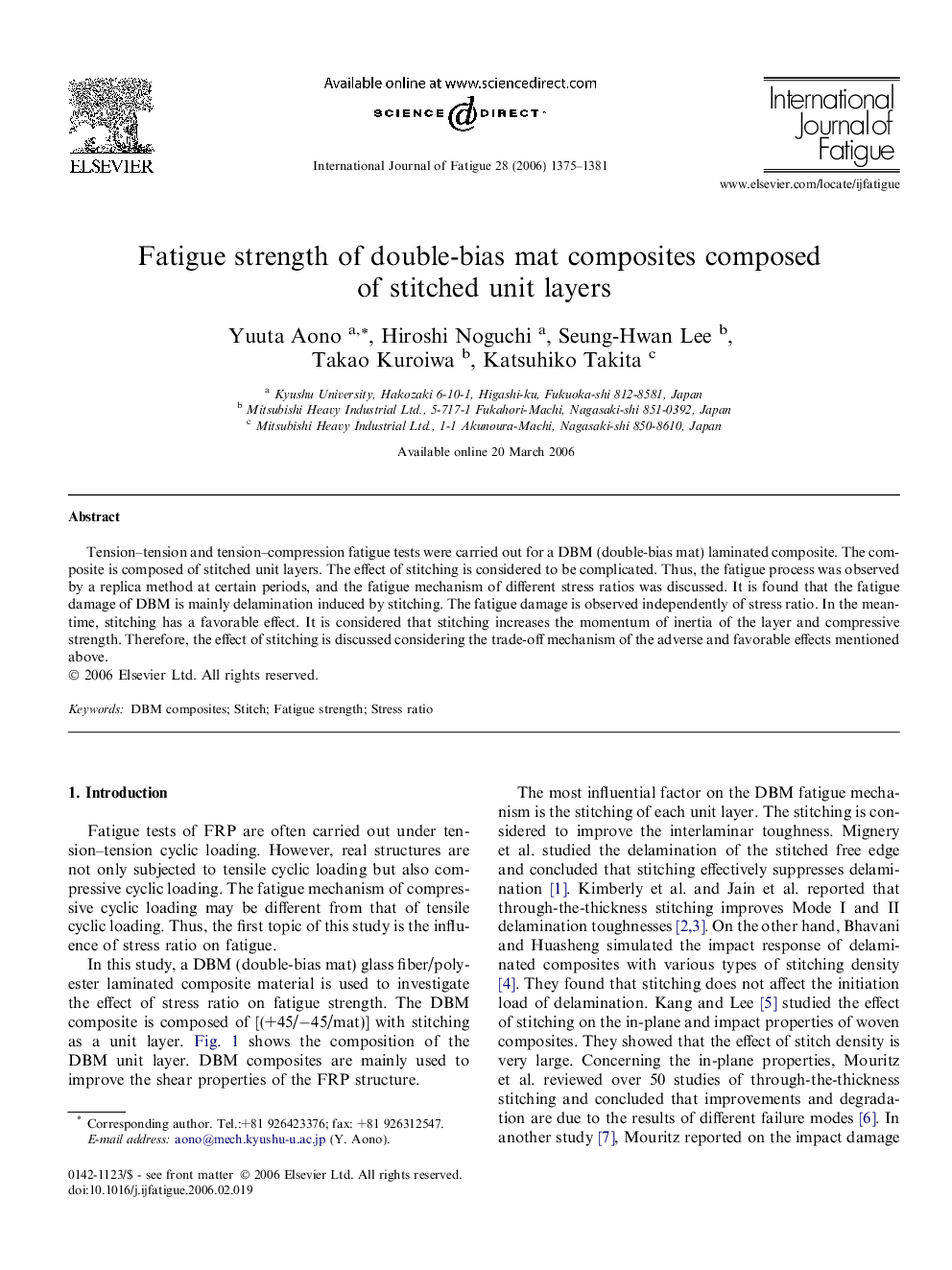 Fatigue strength of double-bias mat composites composed of stitched unit layers