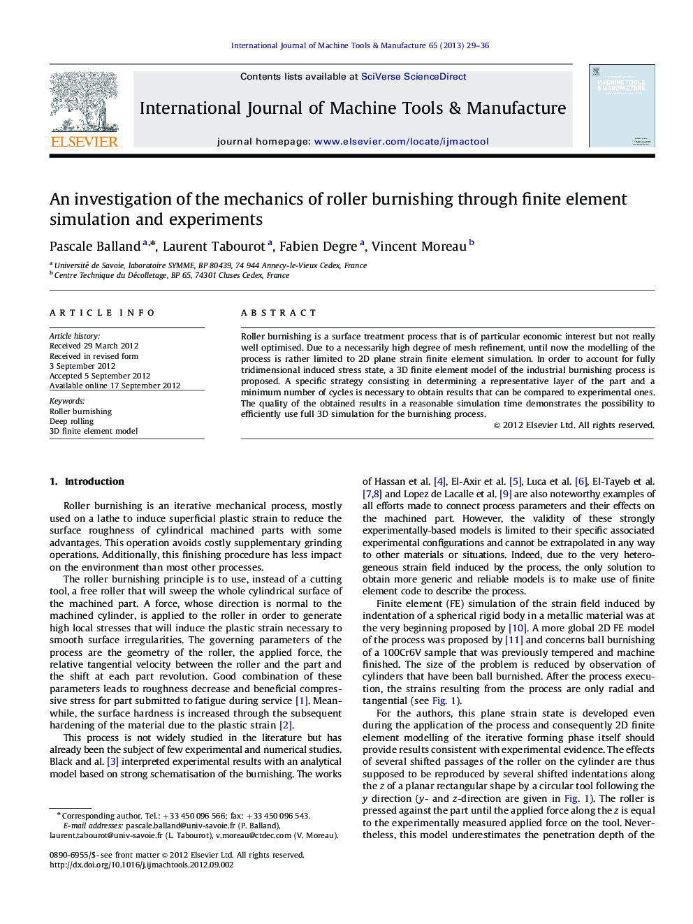 An investigation of the mechanics of roller burnishing through finite element simulation and experiments