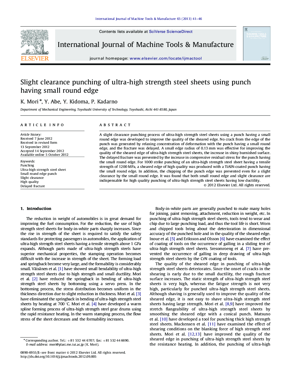 Slight clearance punching of ultra-high strength steel sheets using punch having small round edge