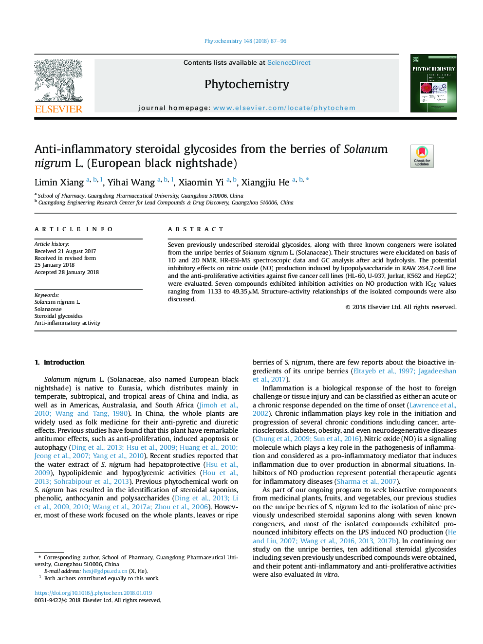 Anti-inflammatory steroidal glycosides from the berries of Solanum nigrum L. (European black nightshade)