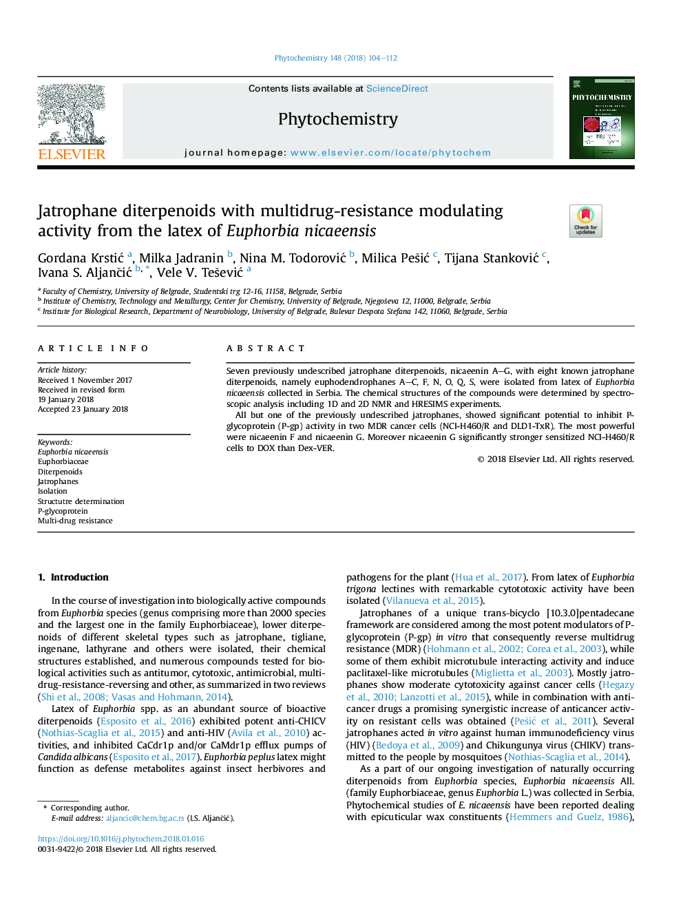 Jatrophane diterpenoids with multidrug-resistance modulating activity from the latex of Euphorbia nicaeensis