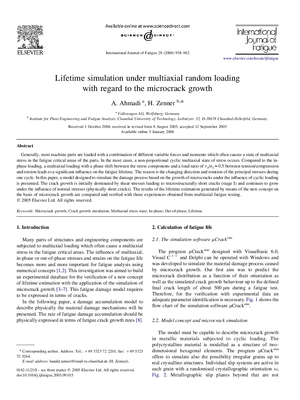 Lifetime simulation under multiaxial random loading with regard to the microcrack growth