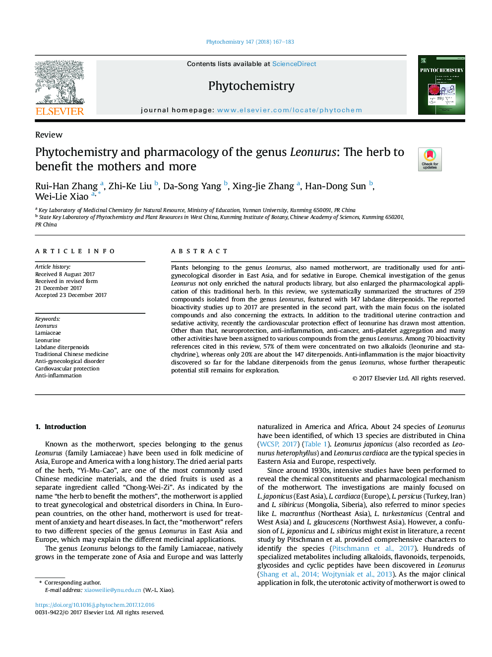 Phytochemistry and pharmacology of the genus Leonurus: The herb to benefit the mothers and more