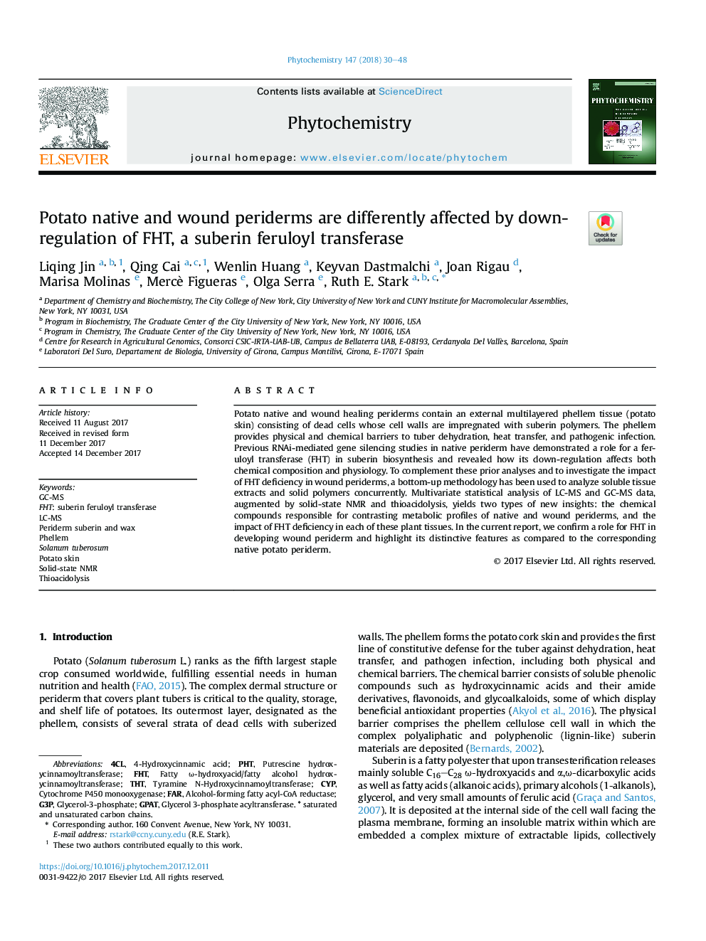 Potato native and wound periderms are differently affected by down-regulation of FHT, a suberin feruloyl transferase