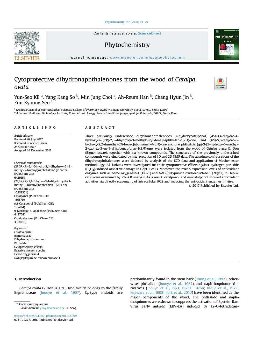 Cytoprotective dihydronaphthalenones from the wood of Catalpa ovata