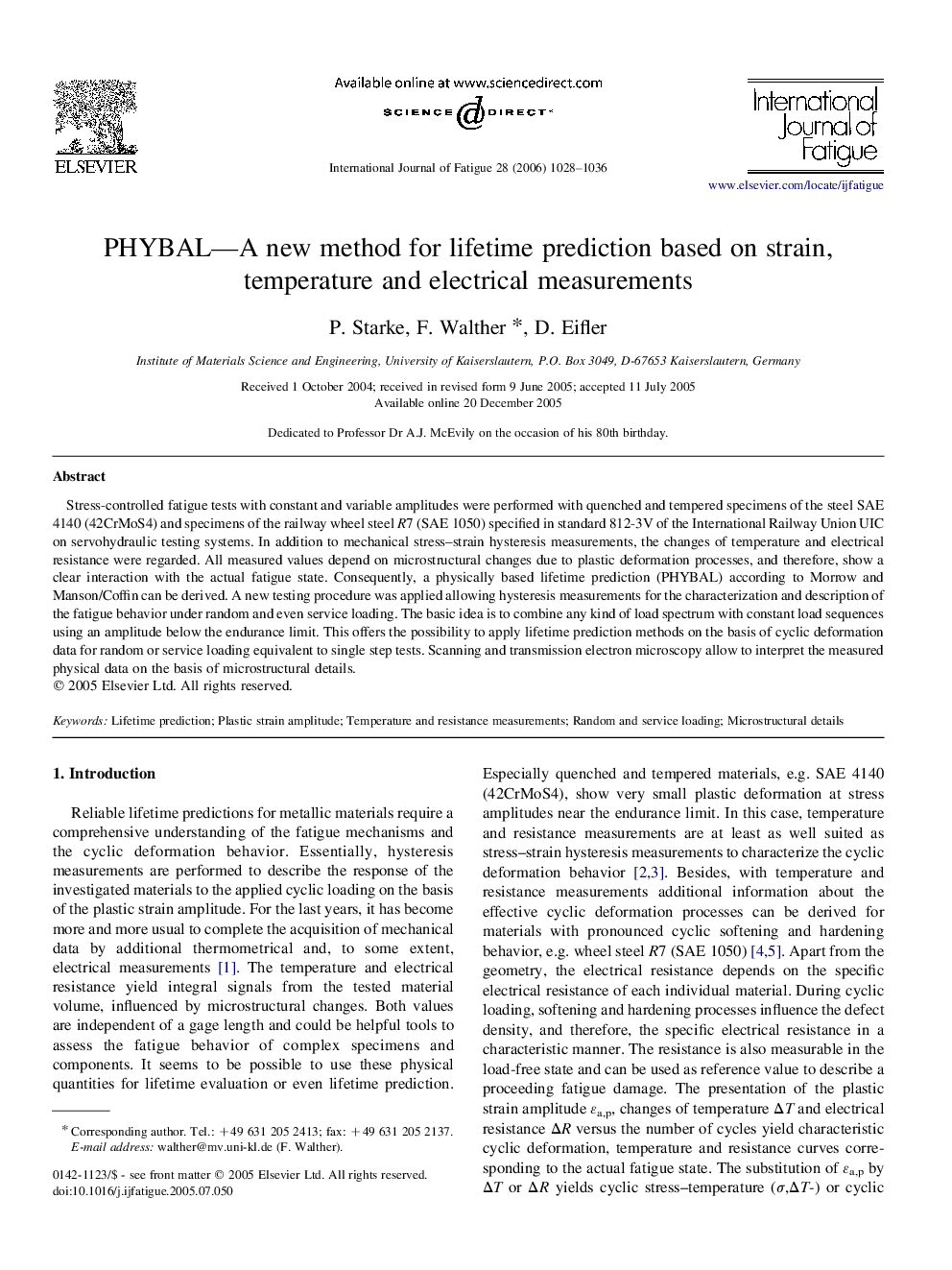 PHYBAL—A new method for lifetime prediction based on strain, temperature and electrical measurements