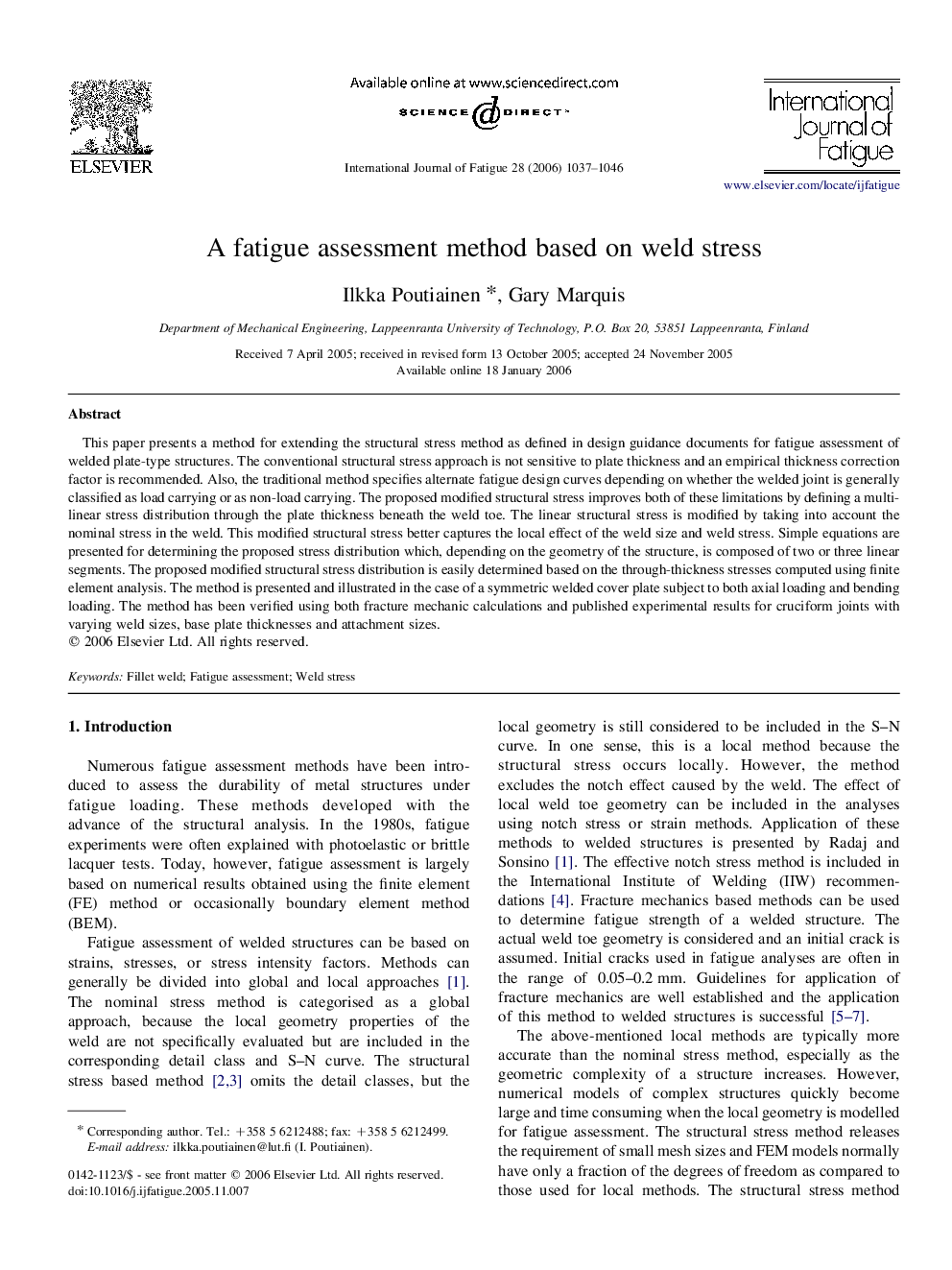 A fatigue assessment method based on weld stress