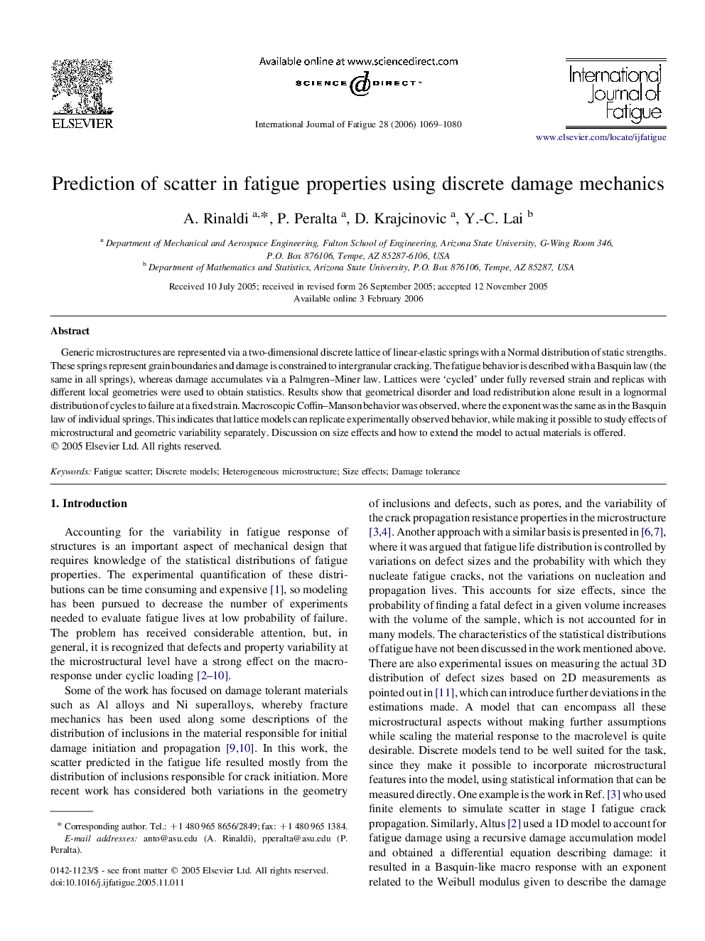 Prediction of scatter in fatigue properties using discrete damage mechanics