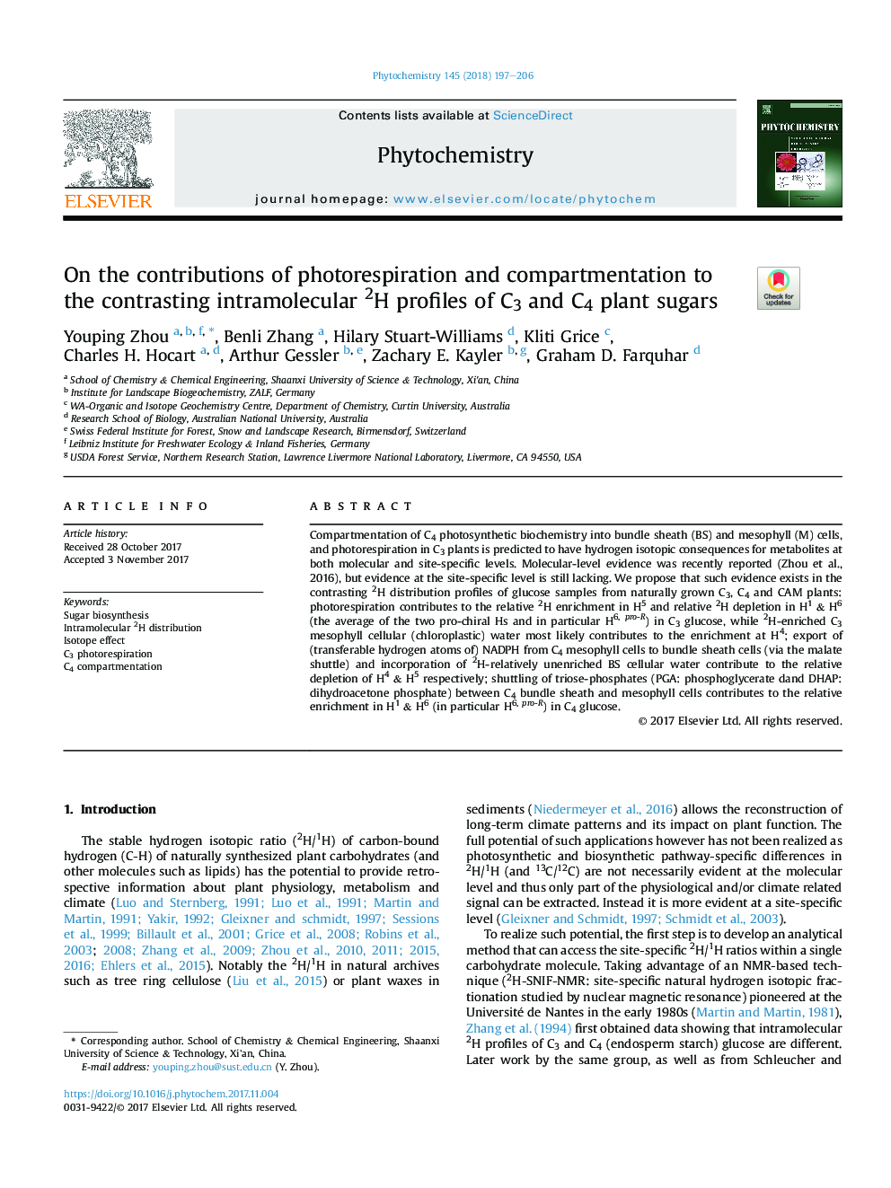 On the contributions of photorespiration and compartmentation to the contrasting intramolecular 2H profiles of C3 and C4 plant sugars
