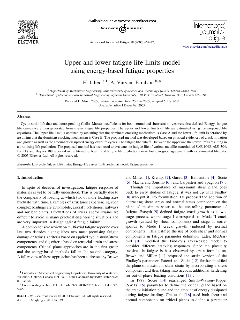 Upper and lower fatigue life limits model using energy-based fatigue properties