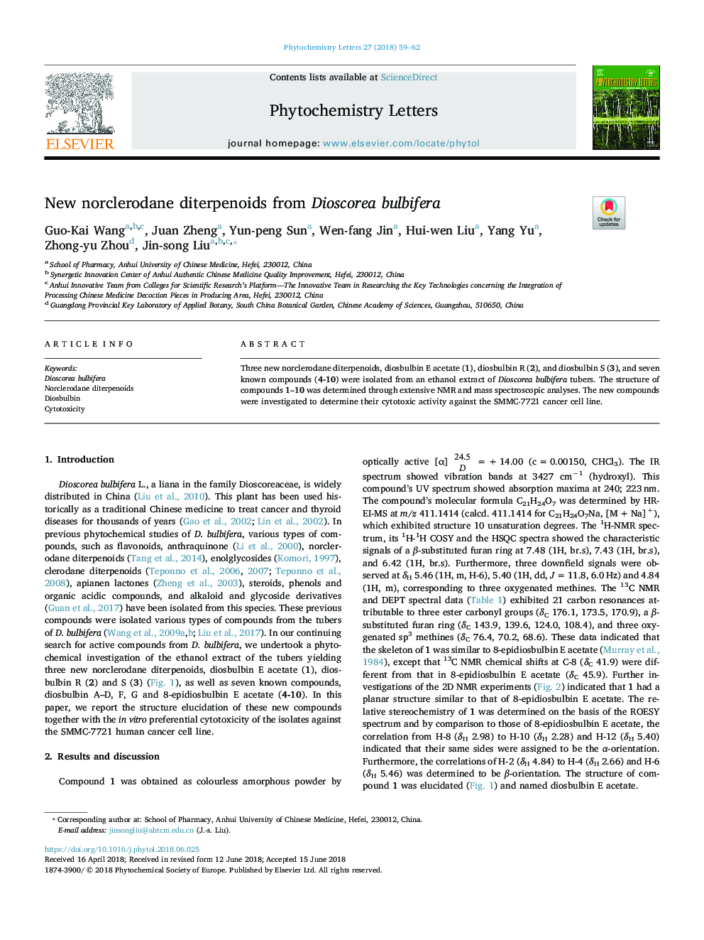 New norclerodane diterpenoids from Dioscorea bulbifera