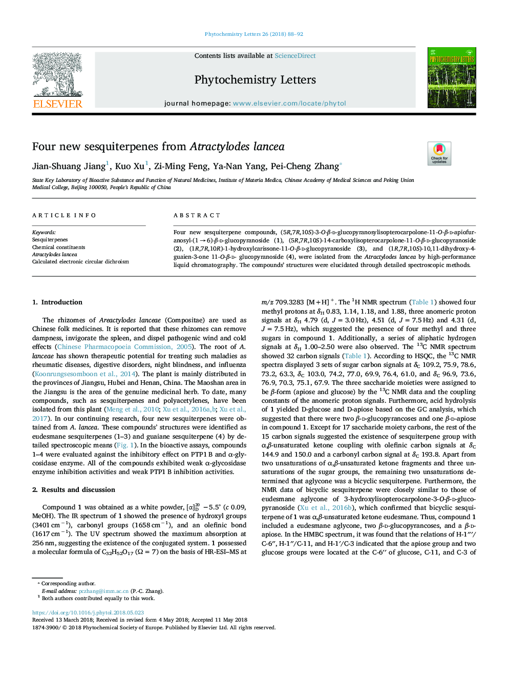 Four new sesquiterpenes from Atractylodes lancea