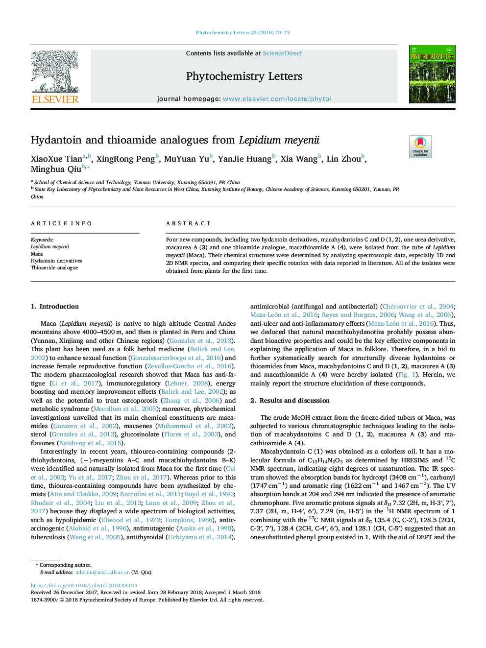 Hydantoin and thioamide analogues from Lepidium meyenii