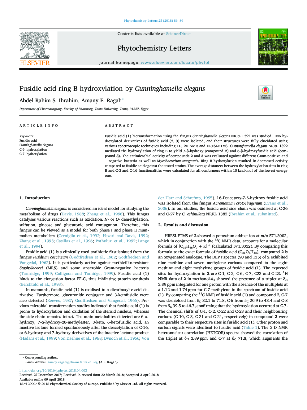 Fusidic acid ring B hydroxylation by Cunninghamella elegans