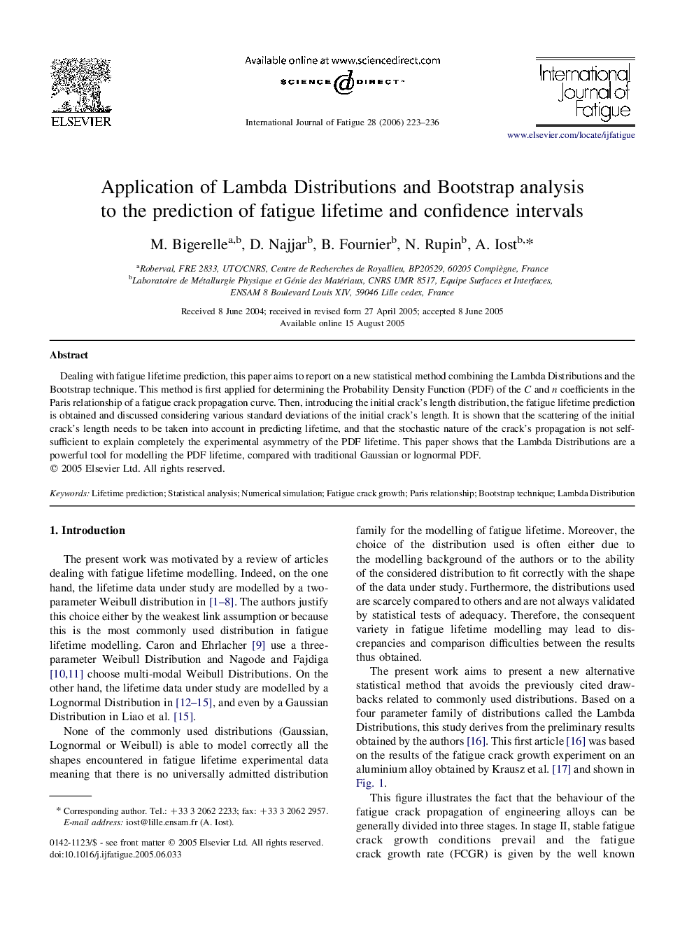 Application of Lambda Distributions and Bootstrap analysis to the prediction of fatigue lifetime and confidence intervals