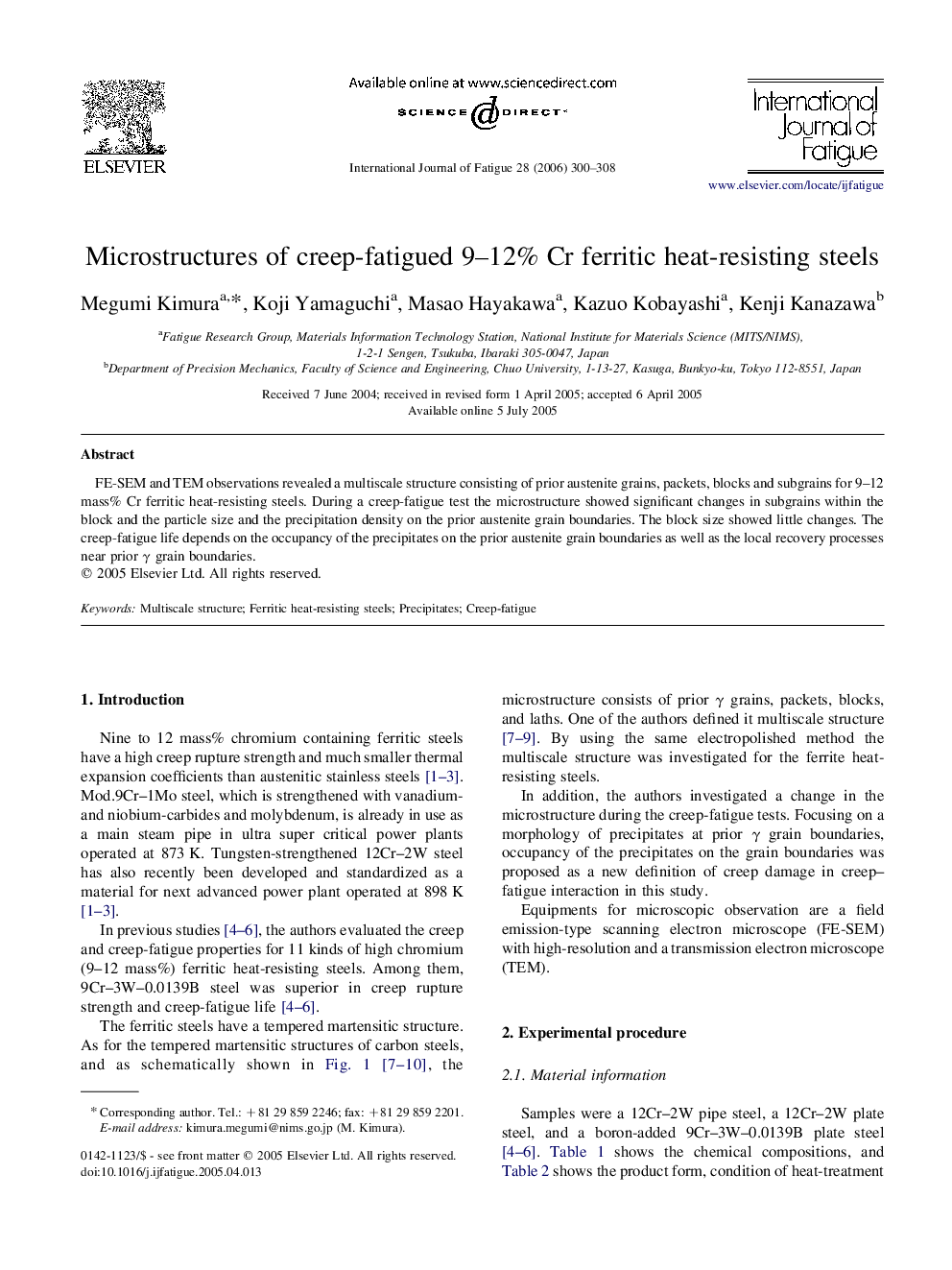 Microstructures of creep-fatigued 9–12% Cr ferritic heat-resisting steels