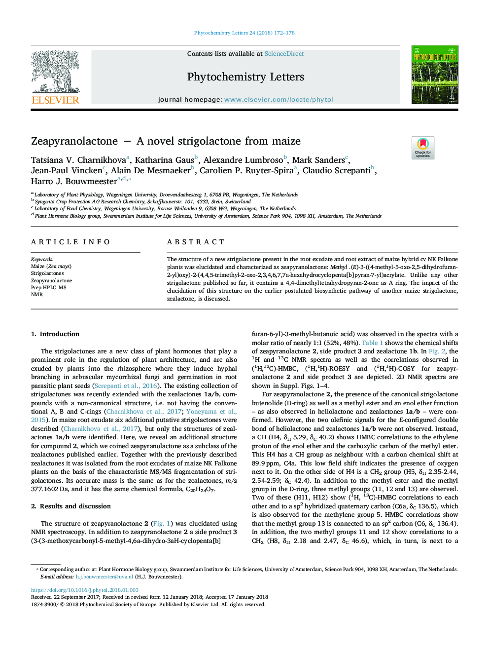 Zeapyranolactone â A novel strigolactone from maize