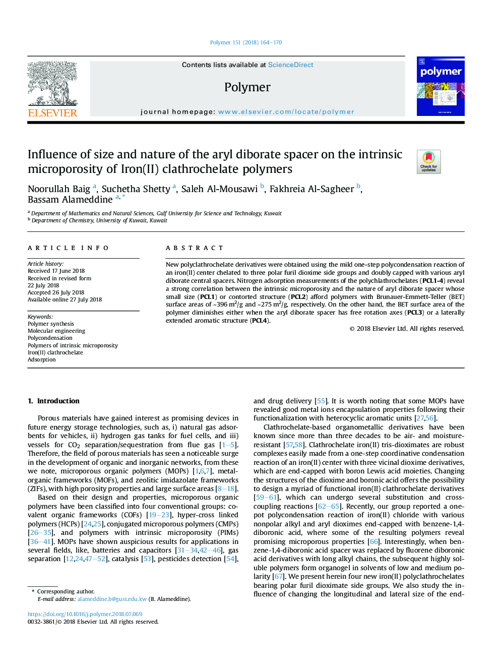 Influence of size and nature of the aryl diborate spacer on the intrinsic microporosity of Iron(II) clathrochelate polymers