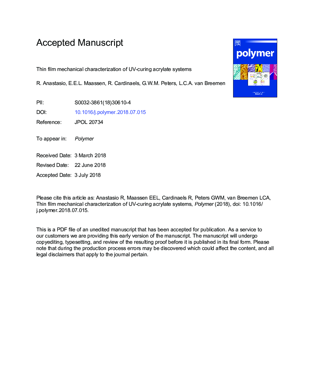 Thin film mechanical characterization of UV-curing acrylate systems