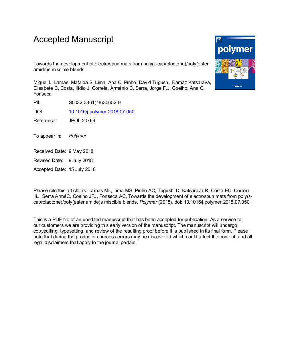 Towards the development of electrospun mats from poly(Îµ-caprolactone)/poly(ester amide)s miscible blends