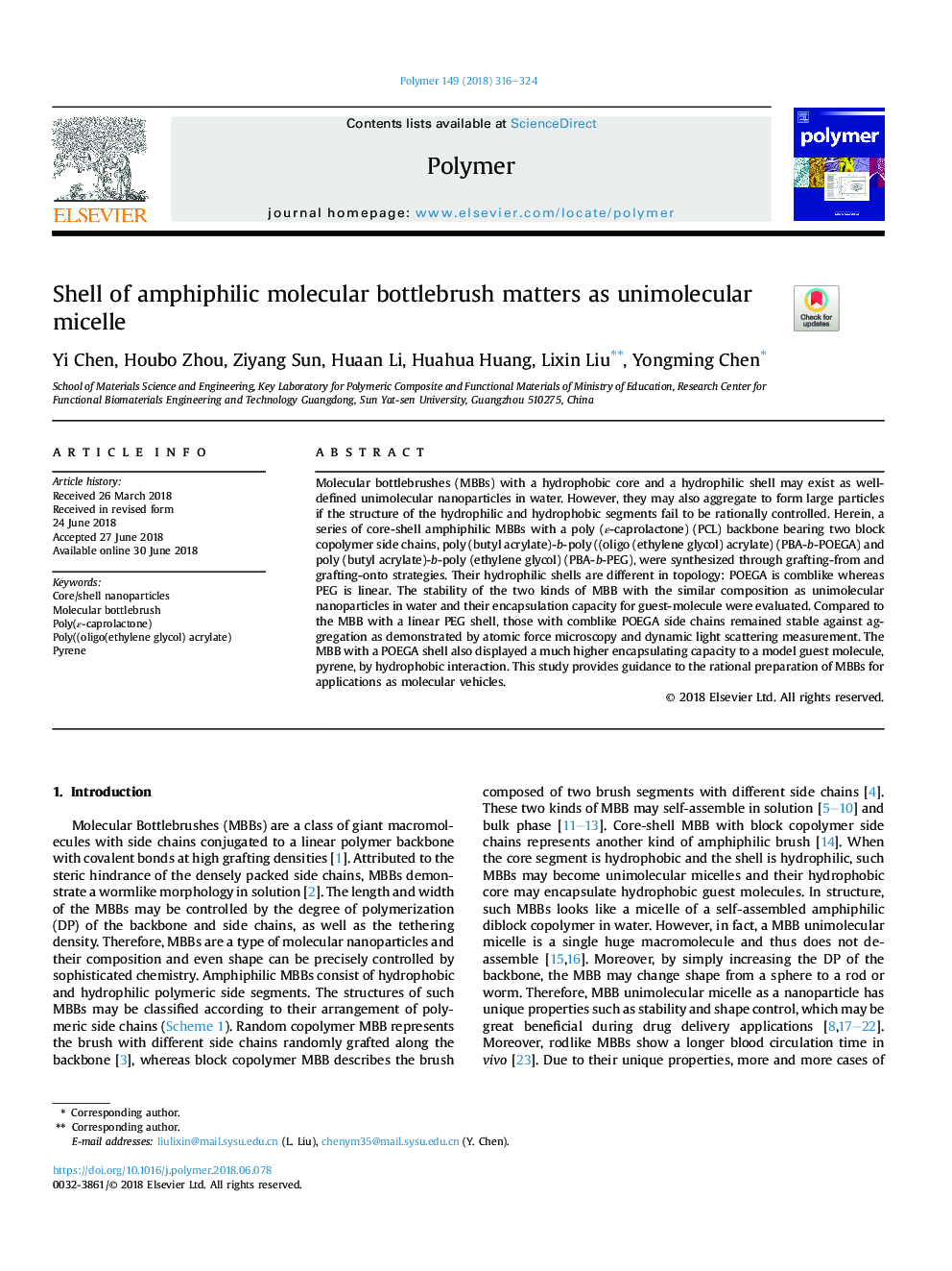 Shell of amphiphilic molecular bottlebrush matters as unimolecular micelle