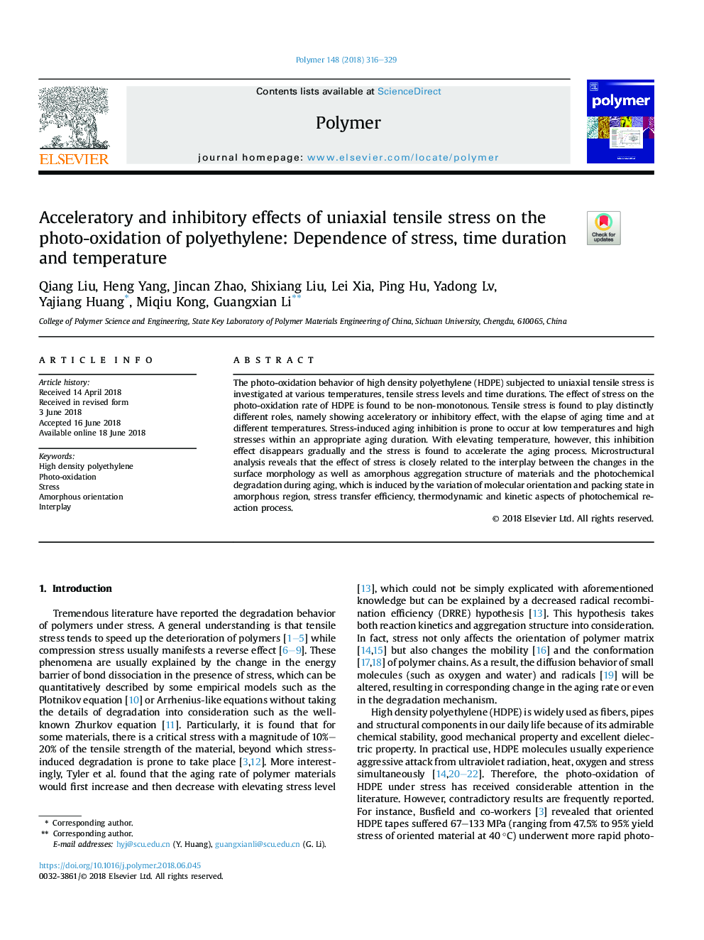 Acceleratory and inhibitory effects of uniaxial tensile stress on the photo-oxidation of polyethylene: Dependence of stress, time duration and temperature