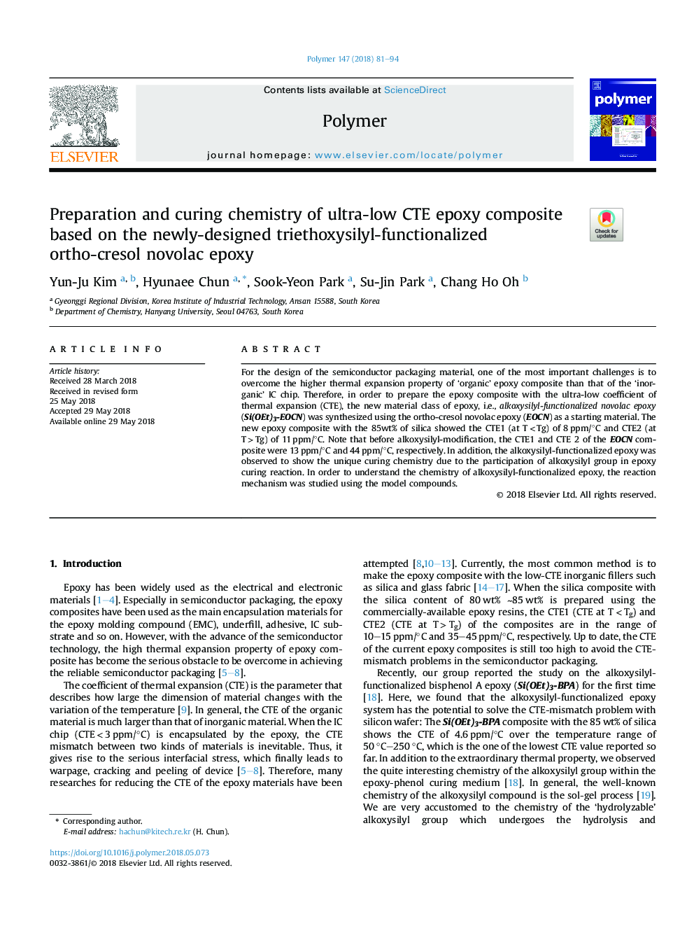 Preparation and curing chemistry of ultra-low CTE epoxy composite based on the newly-designed triethoxysilyl-functionalized ortho-cresol novolac epoxy