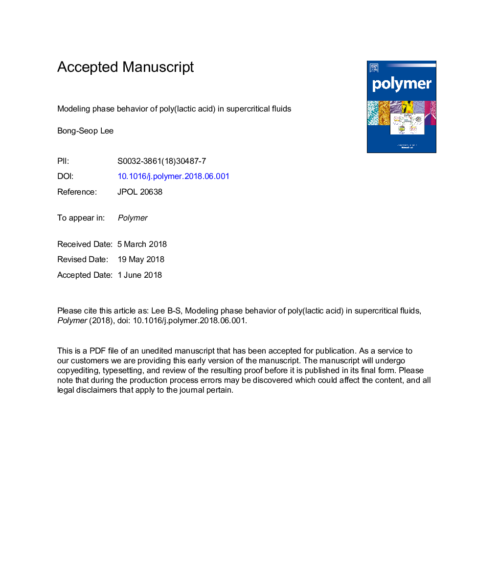 Modeling phase behavior of poly(lactic acid) in supercritical fluids