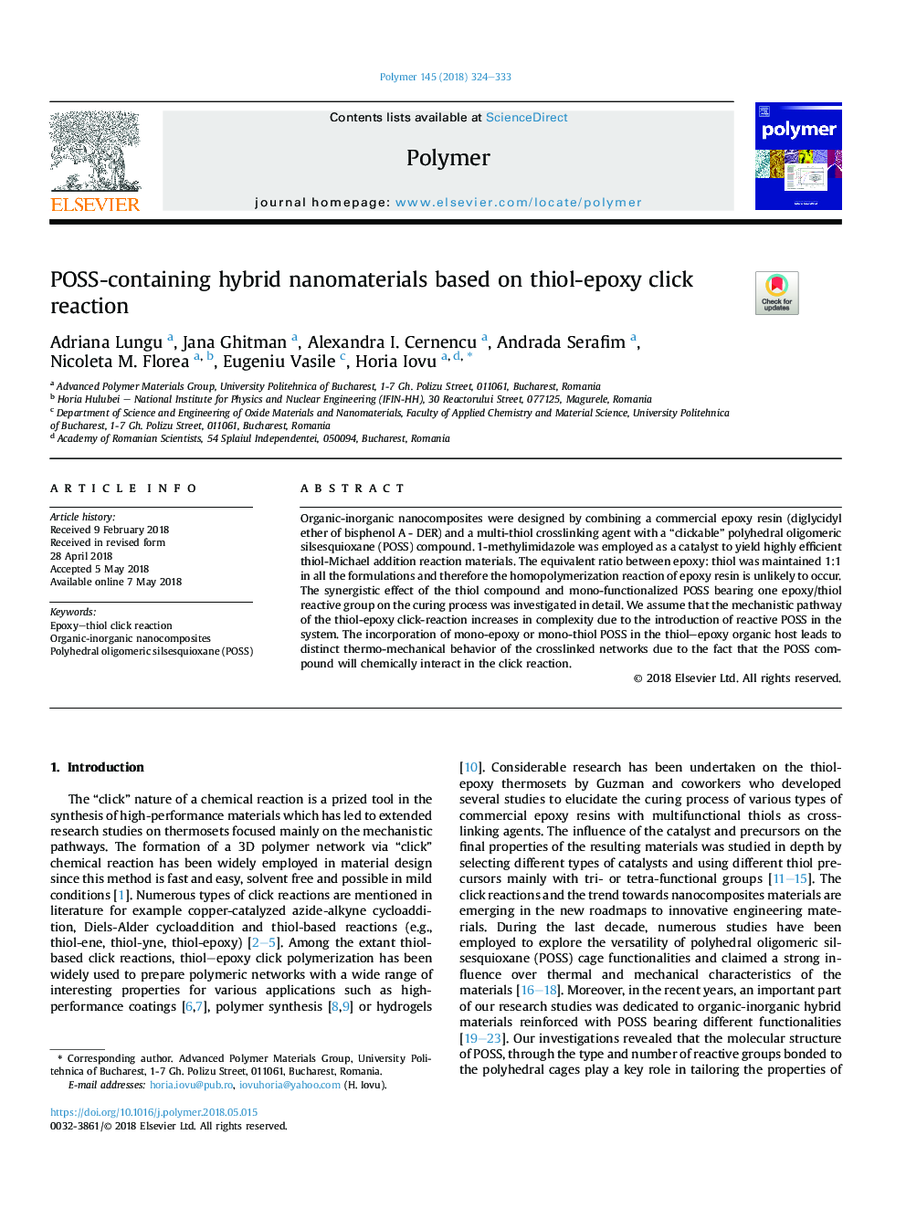 POSS-containing hybrid nanomaterials based on thiol-epoxy click reaction