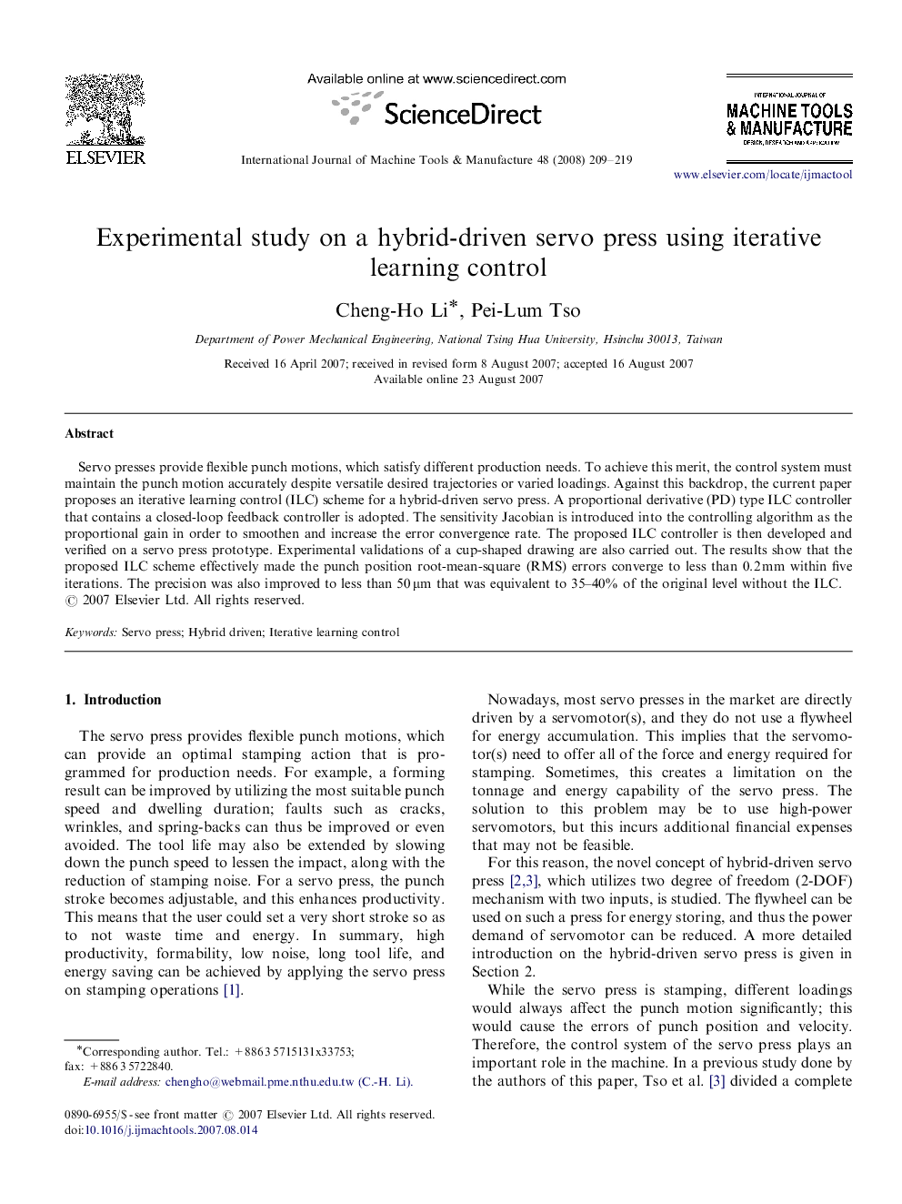 Experimental study on a hybrid-driven servo press using iterative learning control