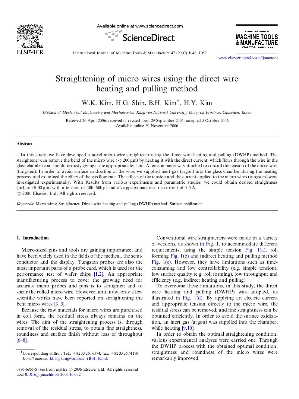 Straightening of micro wires using the direct wire heating and pulling method