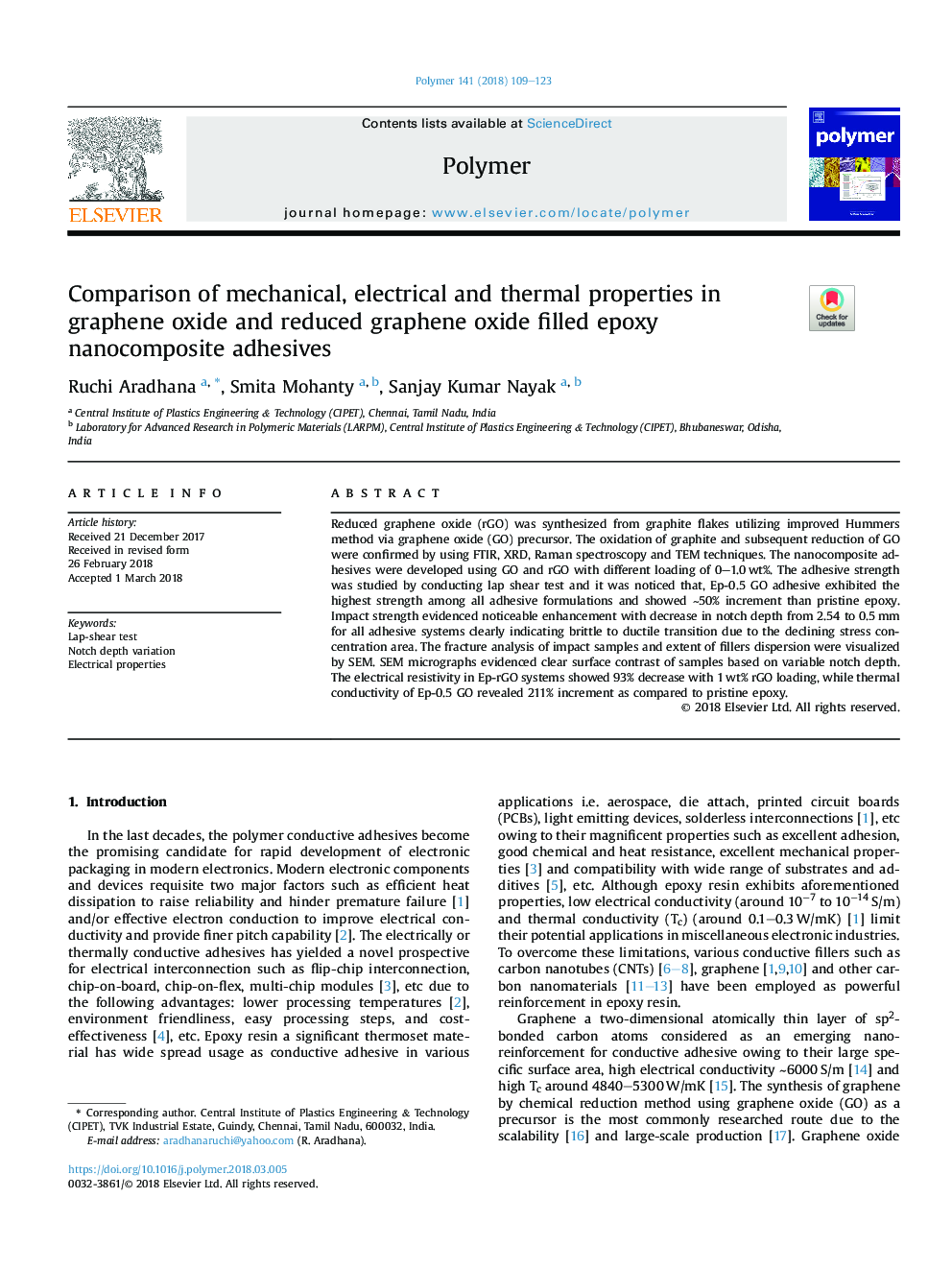 Comparison of mechanical, electrical and thermal properties in graphene oxide and reduced graphene oxide filled epoxy nanocomposite adhesives