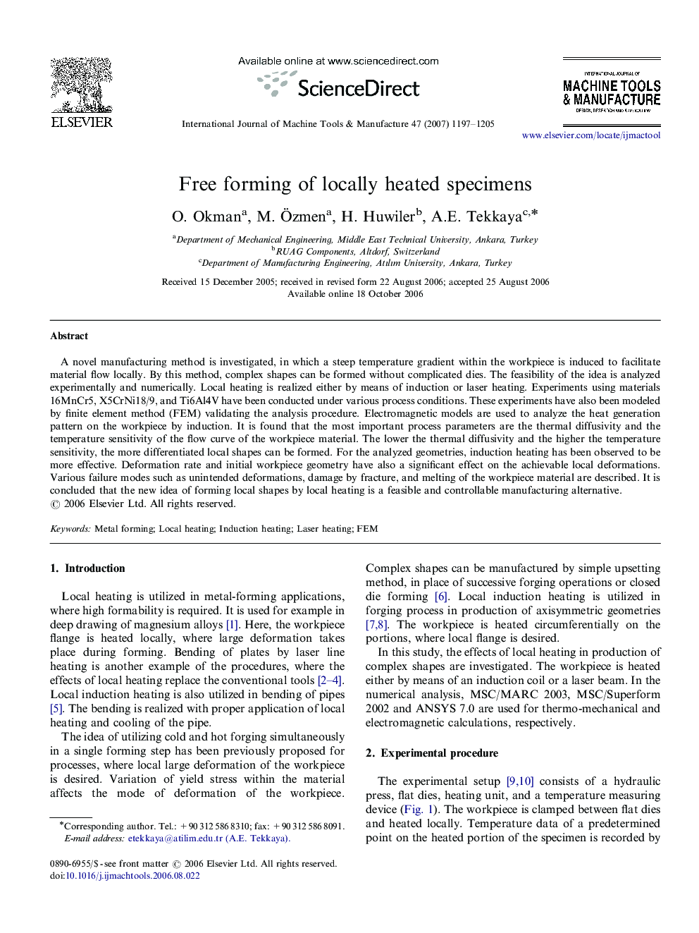 Free forming of locally heated specimens